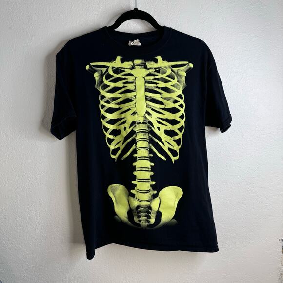 00s Halloween Ribcage Skeleton Bone  T-Shirt Glow in the Dark Unisex Medium - Picture 6 of 9